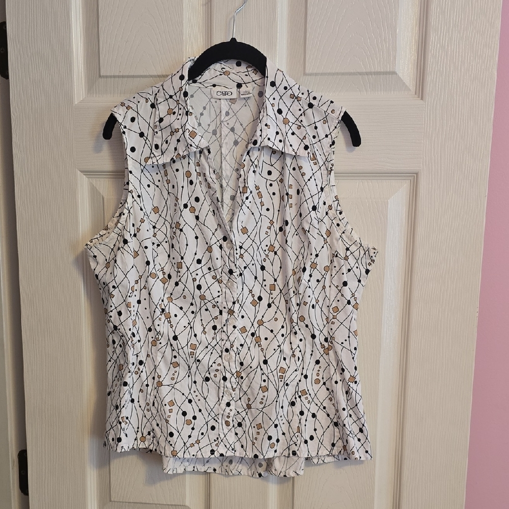 Cato White and Black Geometric Sleeveless Blouse‎